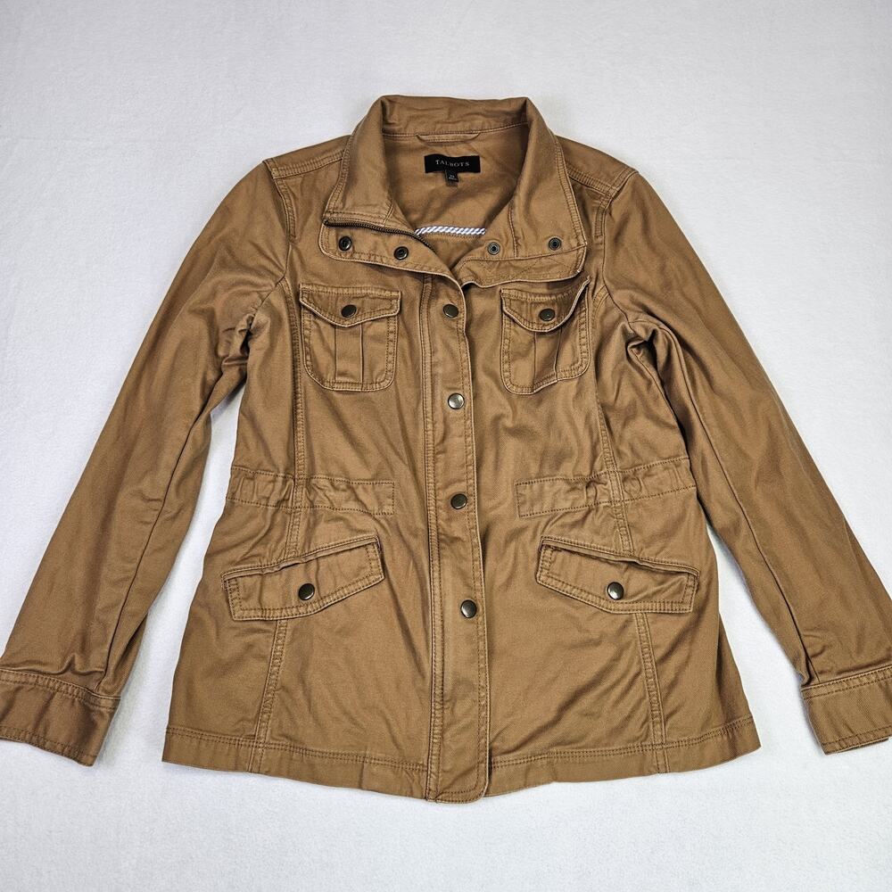 Talbots Safari Jacket Womans XS Camel Brown Twill Cotton Stretch Utility Outdoor - Picture 9 of 16